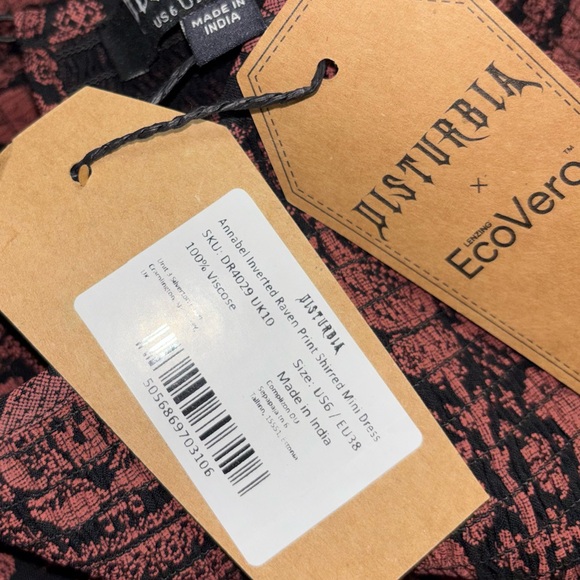 NWT Disturbia Annabel Inverted Raven Print Shirred Mini Dress size 6 - Picture 7 of 10